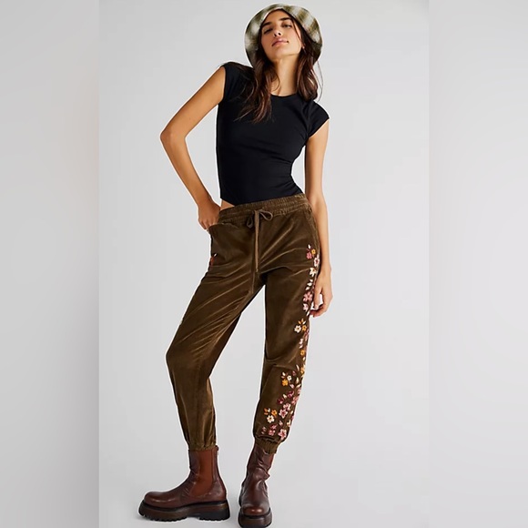 Free People Pants - Free People Driftwood Cord Embroidered Joggers